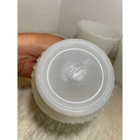Fire-King Ovenware White Hobnail Milk Glass Custard Planters Set Of 4 Vintage Sc - Picture 5 of 8